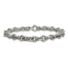 Sterling Silver Black Ruthenium-plated Brushed Fancy Textured Cable Link Mens 8.5 inch Bracelet QG6790-8.5