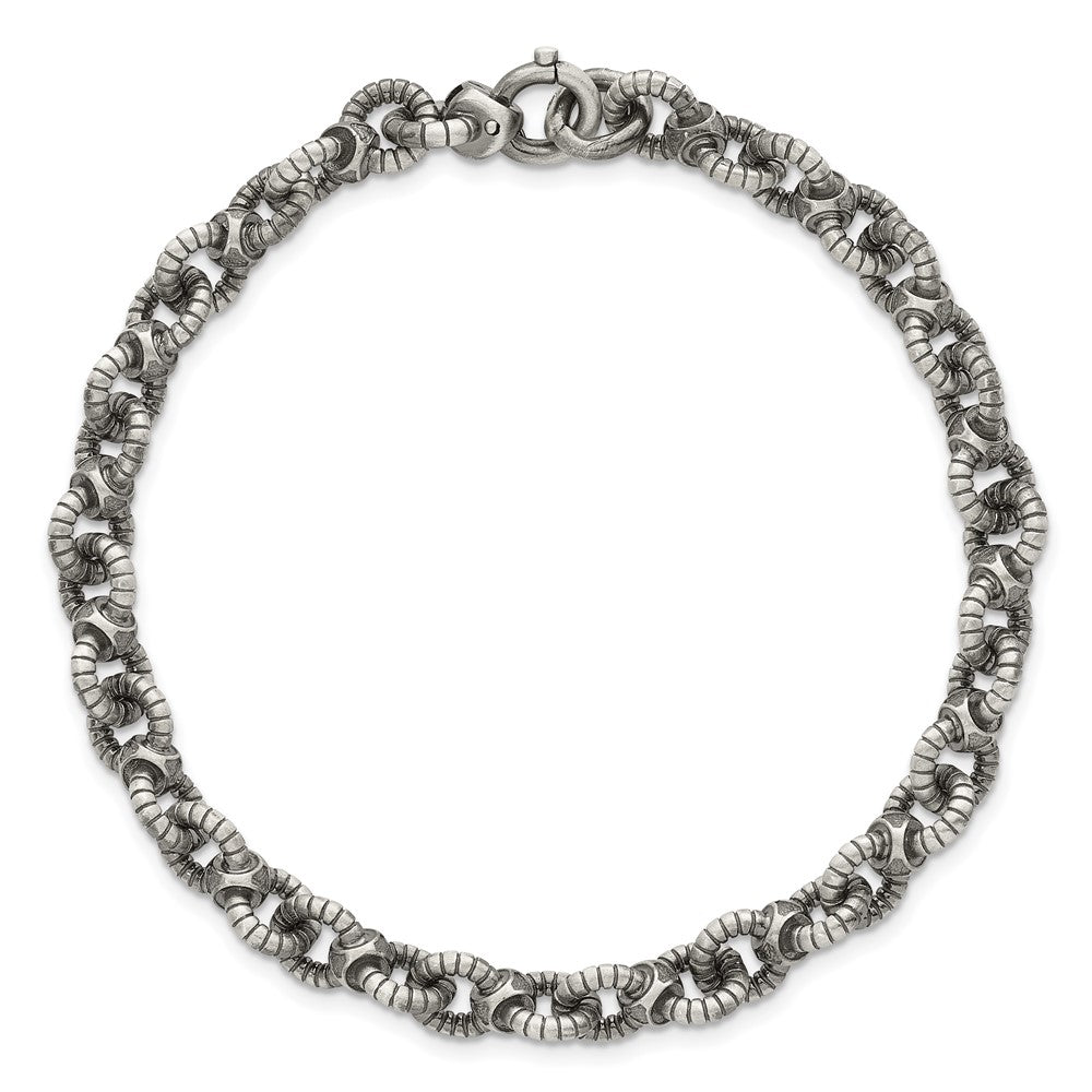 Sterling Silver Black Ruthenium-plated Brushed Fancy Textured Cable Link Mens 8.5 inch Bracelet QG6790-8.5
