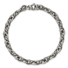 Sterling Silver Black Ruthenium-plated Brushed Fancy Textured Cable Link Mens 8.5 inch Bracelet QG6790-8.5