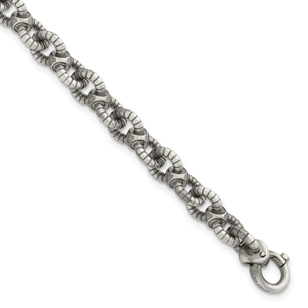 Sterling Silver Black Ruthenium-plated Brushed Fancy Textured Cable Link Mens 8.5 inch Bracelet QG6790-8.5