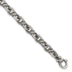 Sterling Silver Black Ruthenium-plated Brushed Fancy Textured Cable Link Mens 8.5 inch Bracelet QG6790-8.5