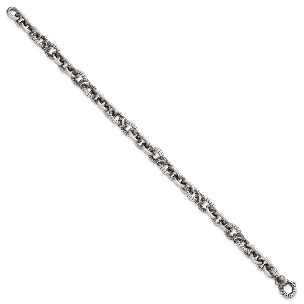 Sterling Silver Black Ruthenium-plated Brushed and Textured Fancy Link Mens 8.25 inch Bracelet QG6791-8.25