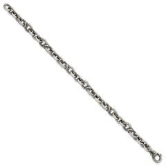 Sterling Silver Black Ruthenium-plated Brushed and Textured Fancy Link Mens 8.25 inch Bracelet QG6791-8.25