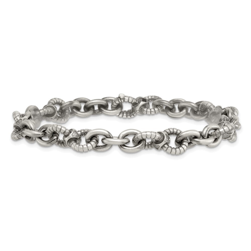 Sterling Silver Black Ruthenium-plated Brushed and Textured Fancy Link Mens 8.25 inch Bracelet QG6791-8.25