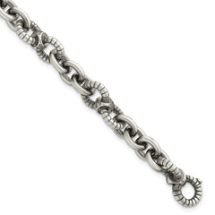 Sterling Silver Black Ruthenium-plated Brushed and Textured Fancy Link Mens 8.25 inch Bracelet QG6791-8.25