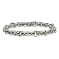 Sterling Silver Oxidized Polished and Textured Round Fancy Cable Link Mens 8.25 inch Bracelet QG6792-8.25