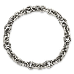Sterling Silver Oxidized Polished and Textured Round Fancy Cable Link Mens 8.25 inch Bracelet QG6792-8.25