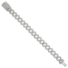 Sterling Silver Polished Fancy CZ Curb Link 8.5 Inch Mens Bracelet QG6797-8.5
