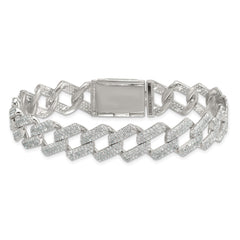 Sterling Silver Polished Fancy CZ Curb Link 8.5 Inch Mens Bracelet QG6797-8.5