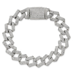 Sterling Silver Polished Fancy CZ Curb Link 8.5 Inch Mens Bracelet QG6797-8.5