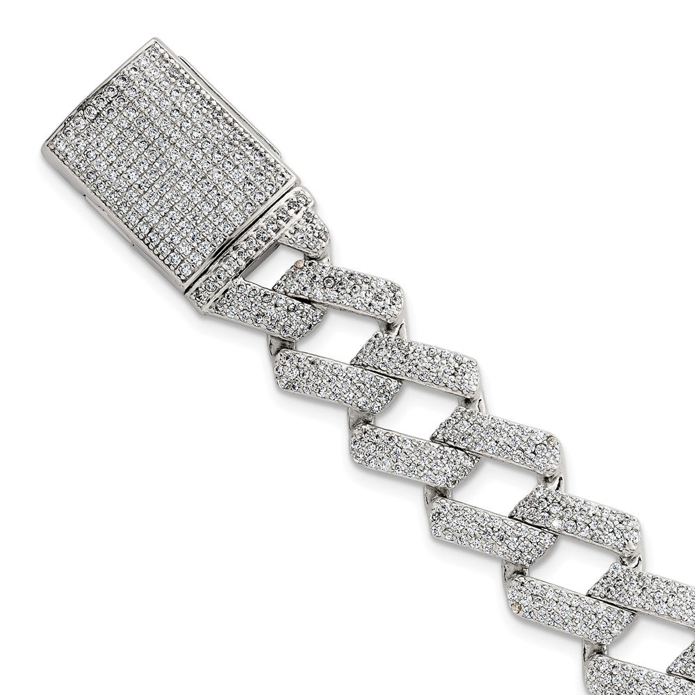 Sterling Silver Polished Fancy CZ Curb Link 8.5 Inch Mens Bracelet QG6797-8.5