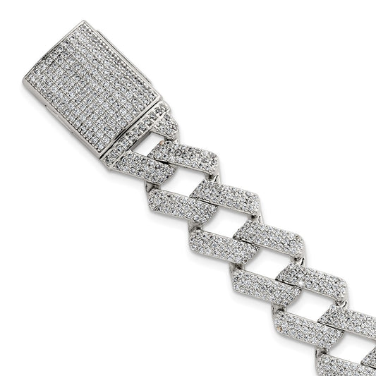 Sterling Silver Polished Fancy CZ Curb Link 8.5 Inch Mens Bracelet QG6797-8.5