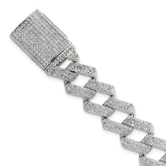 Sterling Silver Polished Fancy CZ Curb Link 8.5 Inch Mens Bracelet QG6797-8.5