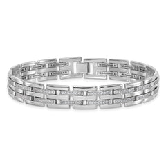 Sterling Silver Rhodium-plated Polished CZ Link 8.75 Inch Men's Bracelet QG6798-8.75