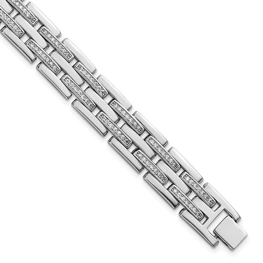 Sterling Silver Rhodium-plated Polished CZ Link 8.75 Inch Men's Bracelet QG6798-8.75