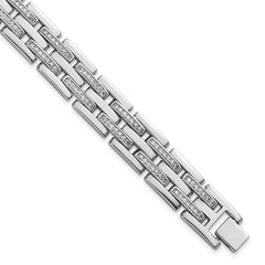 Sterling Silver Rhodium-plated Polished CZ Link 8.75 Inch Men's Bracelet QG6798-8.75