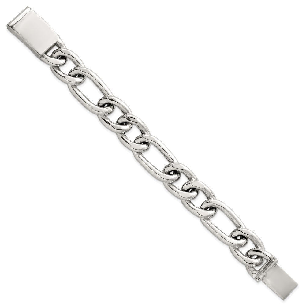 Sterling Silver Polished 17.0mm Figaro Curb 8 Inch Mens Bracelet QG6799-8