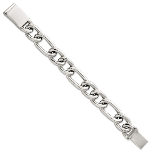 Sterling Silver Polished 17.0mm Figaro Curb 8 Inch Mens Bracelet QG6799-8