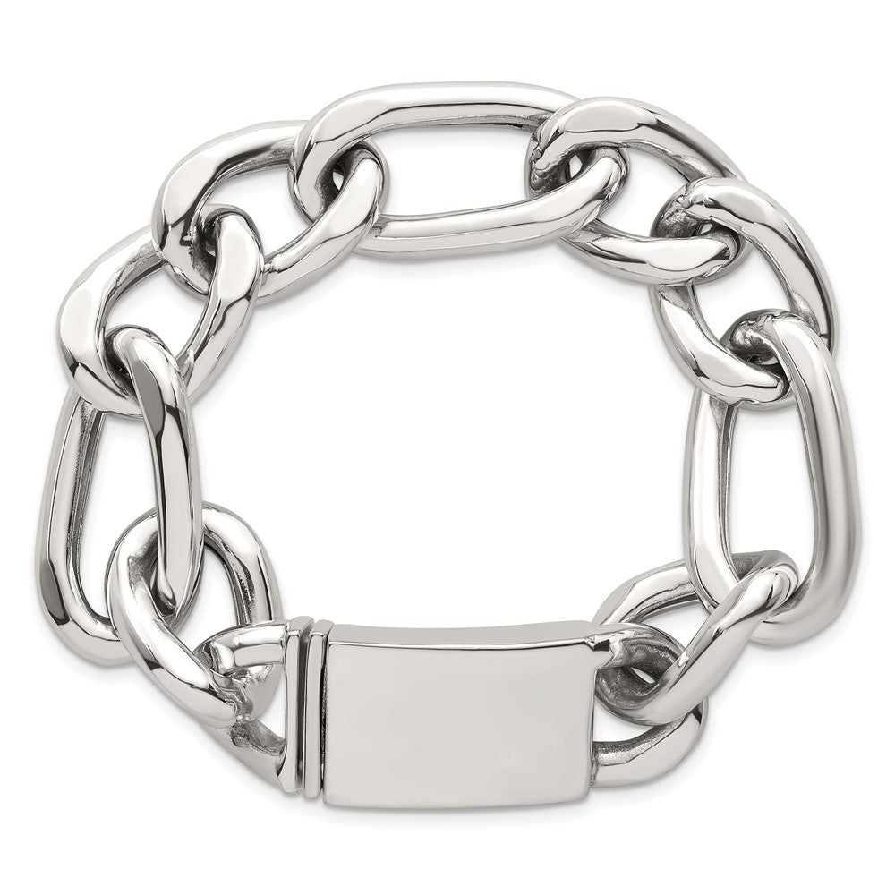 Sterling Silver Polished 17.0mm Figaro Curb 8 Inch Mens Bracelet QG6799-8