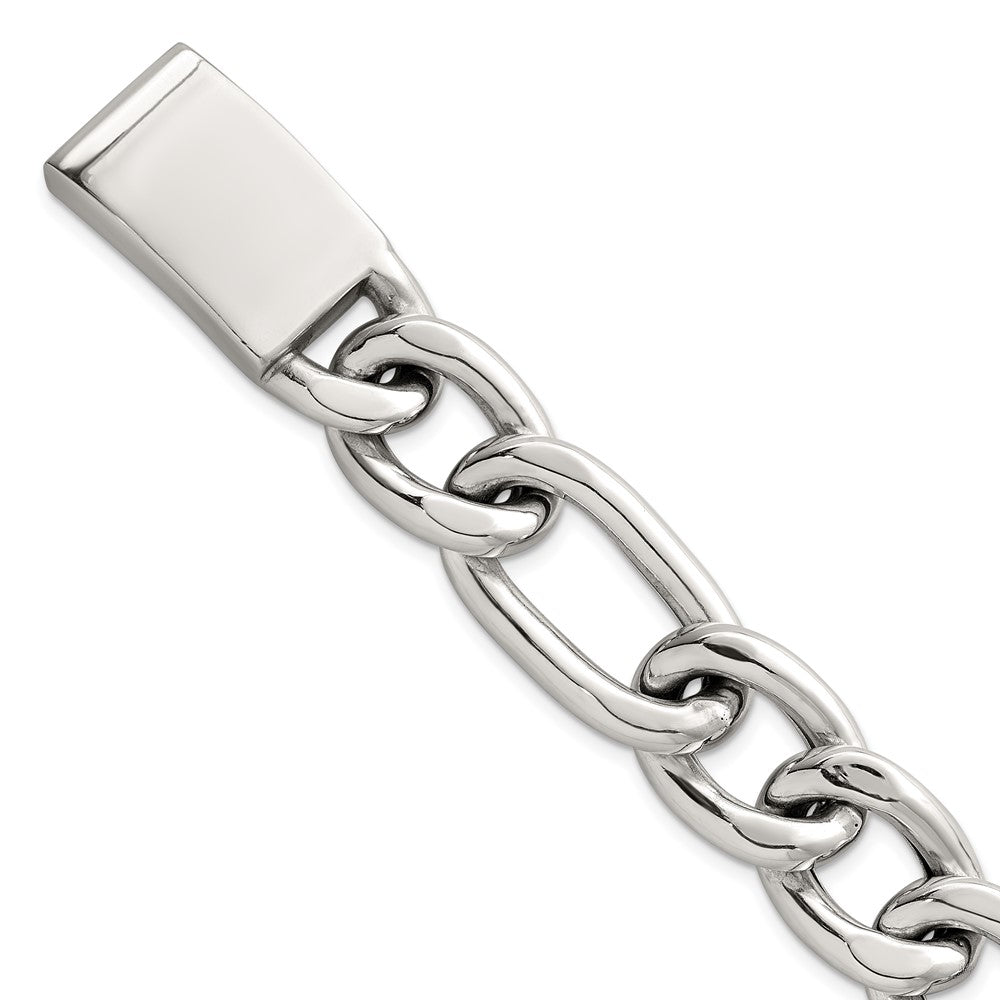 Sterling Silver Polished 17.0mm Figaro Curb 8 Inch Mens Bracelet QG6799-8