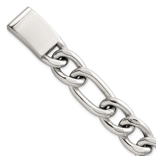 Sterling Silver Polished 17.0mm Figaro Curb 8 Inch Mens Bracelet QG6799-8