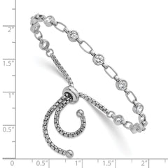 Sterling Silver Rhodium-plated Polished Round CZ and Rectangle Link Adjustable Bolo Bracelet QG6800