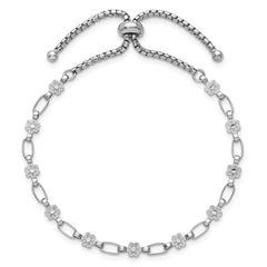Sterling Silver Rhodium-plated Polished Flower and Rectangle Link Adjustable Bolo Bracelet QG6801