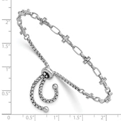 Sterling Silver Rhodium-plated Polished Cross and Rectangle Link Adjustable Bolo Bracelet QG6802