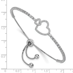 Sterling Silver Rhodium-plated Polished CZ Two Hearts Adjustable Bolo Bracelet QG6804