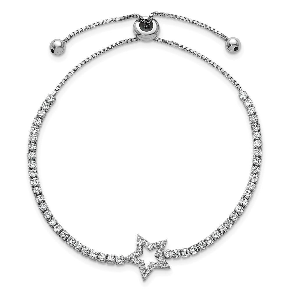 Sterling Silver Rhodium-plated Polished CZ Star Adjustable Bolo Bracelet QG6807