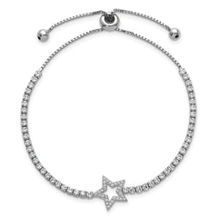 Sterling Silver Rhodium-plated Polished CZ Star Adjustable Bolo Bracelet QG6807