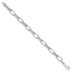 Sterling Silver Polished and Textured Oval Link 7 inch with 0.5 inch Extender Bracelet QG6809-7
