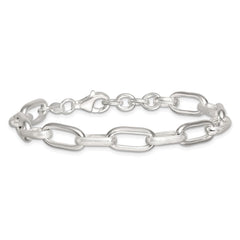 Sterling Silver Polished and Textured Oval Link 7 inch with 0.5 inch Extender Bracelet QG6809-7