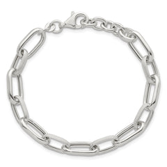 Sterling Silver Polished and Textured Oval Link 7 inch with 0.5 inch Extender Bracelet QG6809-7
