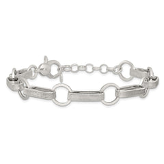 Sterling Silver Polished and Textured Oval and Round Link 7.5 inch with 1 inch Extender Bracelet QG6810-7.5