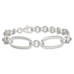 Sterling Silver Polished and Twisted Fancy Oval Link 7.5 inch Bracelet QG6811-7.5