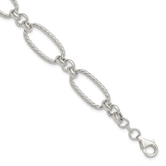 Sterling Silver Polished and Twisted Fancy Oval Link 7.5 inch Bracelet QG6811-7.5