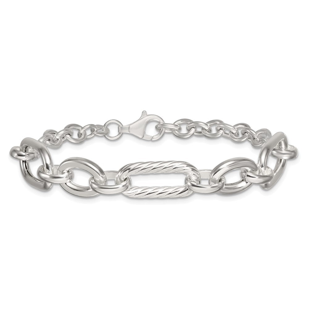 Sterling Silver Polished and Twisted Oval and Round Link 7.75 inch Bracelet QG6812-7.75