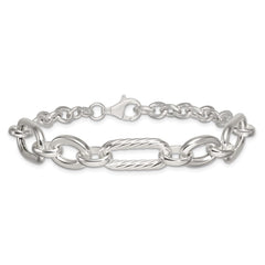 Sterling Silver Polished and Twisted Oval and Round Link 7.75 inch Bracelet QG6812-7.75