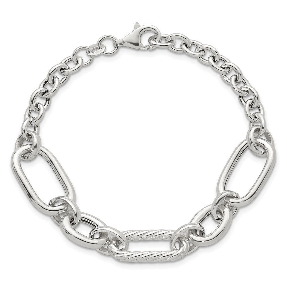 Sterling Silver Polished and Twisted Oval and Round Link 7.75 inch Bracelet QG6812-7.75