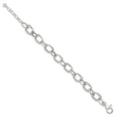Sterling Silver Polished Double Link and Faceted Link 8 inch with 1 inch Extender Bracelet QG6813-8