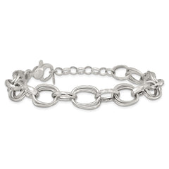 Sterling Silver Polished Double Link and Faceted Link 8 inch with 1 inch Extender Bracelet QG6813-8