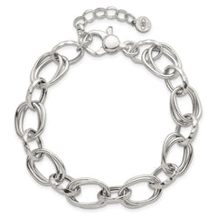 Sterling Silver Polished Double Link and Faceted Link 8 inch with 1 inch Extender Bracelet QG6813-8