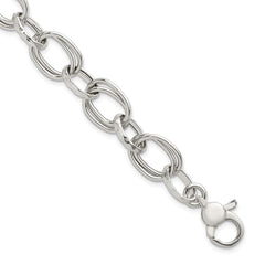 Sterling Silver Polished Double Link and Faceted Link 8 inch with 1 inch Extender Bracelet QG6813-8