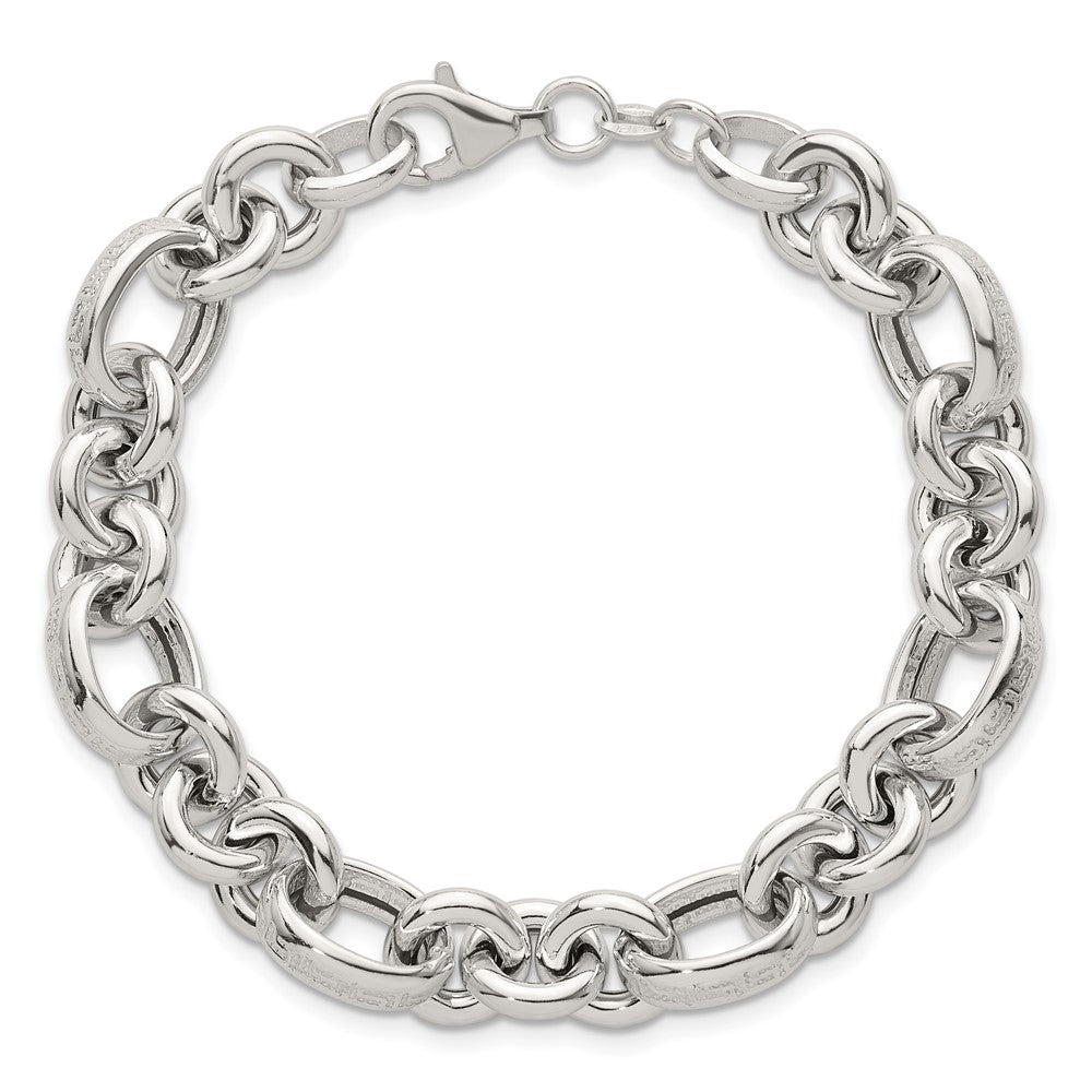 Sterling Silver Polished and Greek Key Links 7.5 inch Bracelet QG6814-7.5