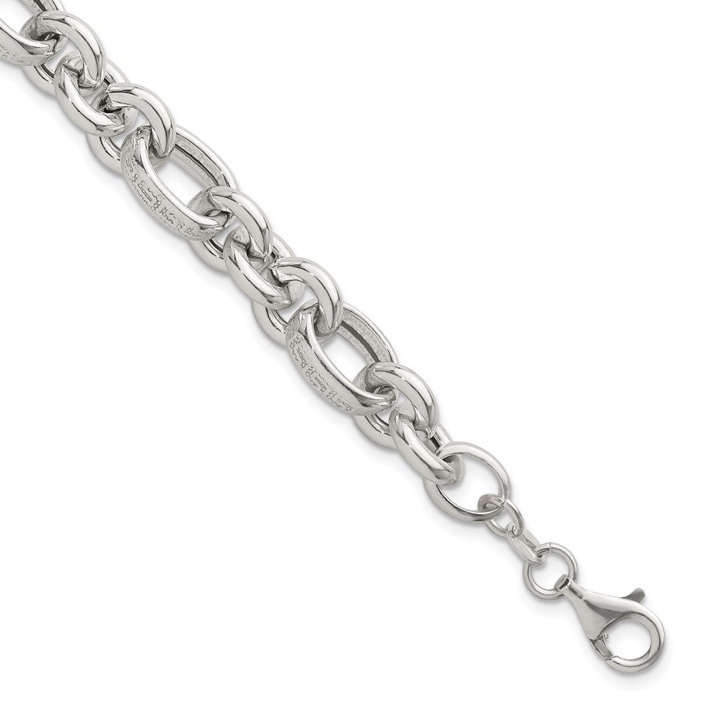 Sterling Silver Polished and Greek Key Links 7.5 inch Bracelet QG6814-7.5