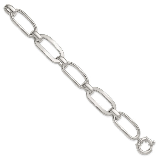 Sterling Silver Polished Long Oval and Round Link 7.5 inch Bracelet QG6815-7.5