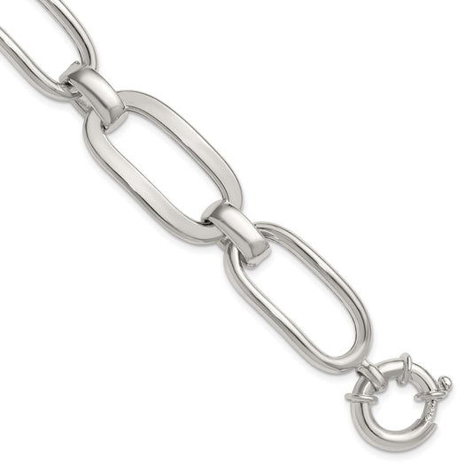 Sterling Silver Polished Long Oval and Round Link 7.5 inch Bracelet QG6815-7.5
