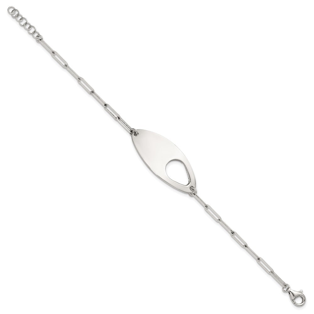 Sterling Silver Fancy Geometric Center with Paperclip Link 7 inch with 0.5 inch Extension Bracelet QG6816-7