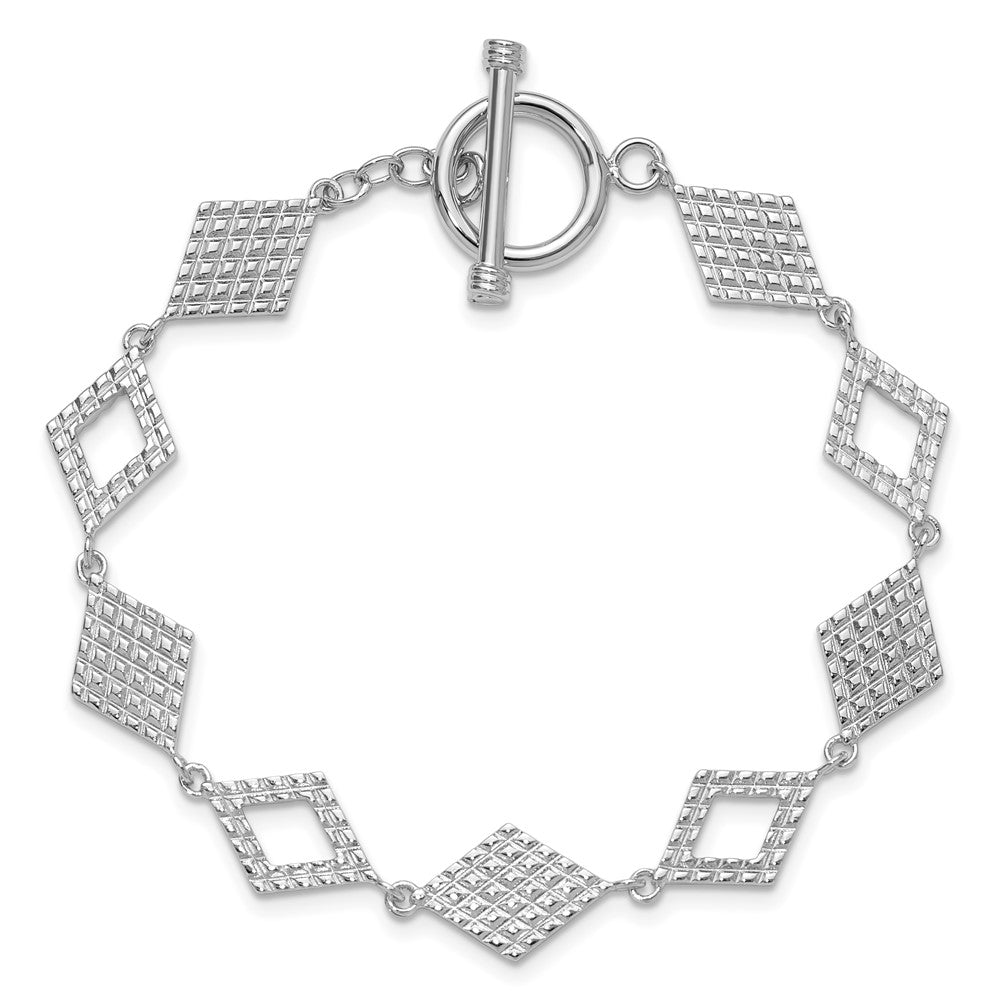 Sterling Silver Rhodium-plated Polished Diamond-Shape Textured 7.5 inch Toggle Bracelet QG6817-7.5